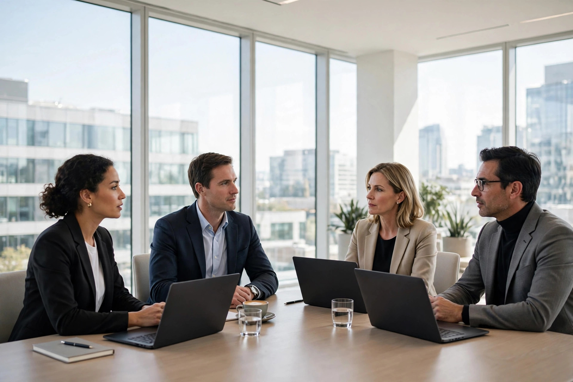 Boardroom meeting around a conference table