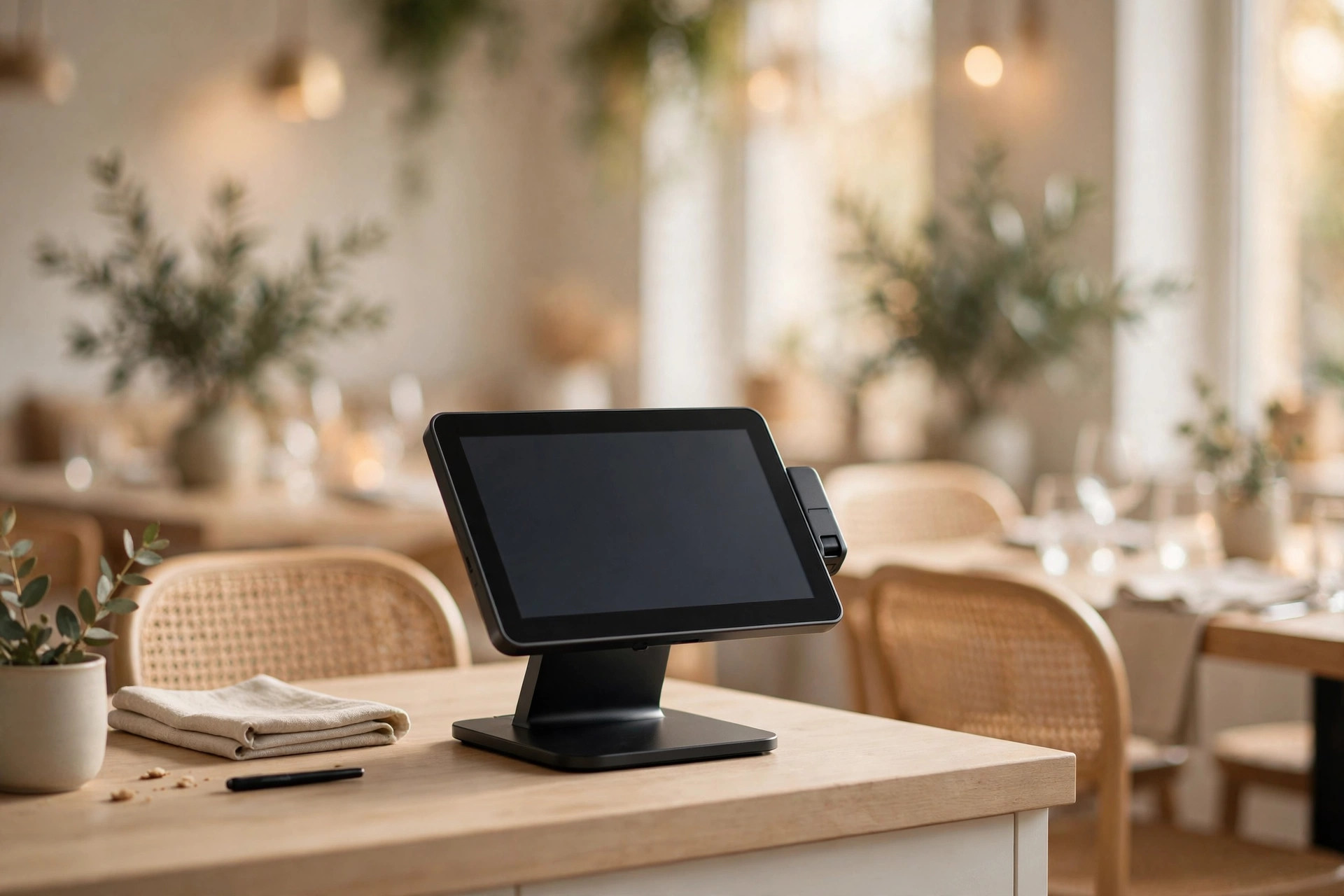 Point-of-sale terminal on a restaurant counter