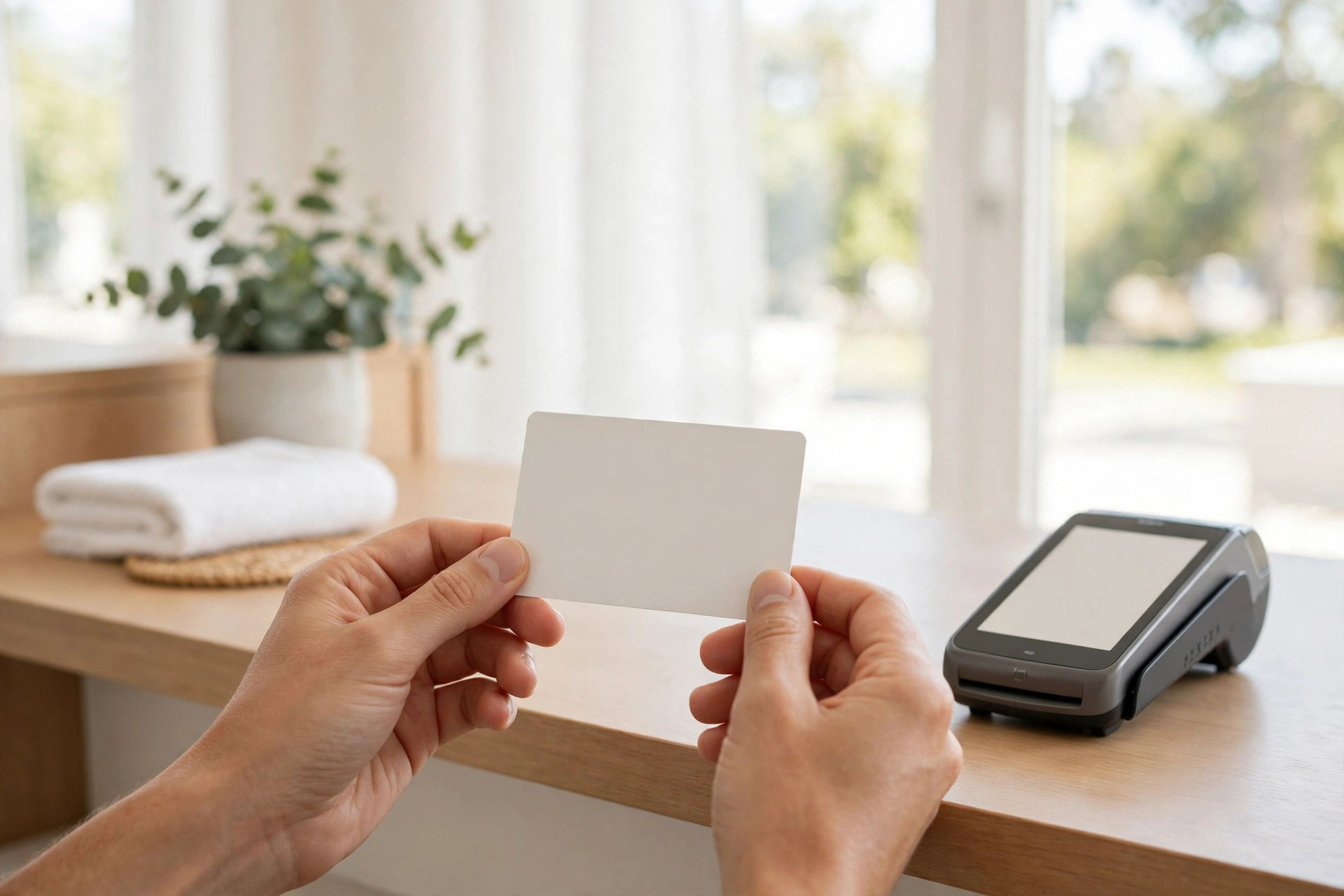 Card at a front desk