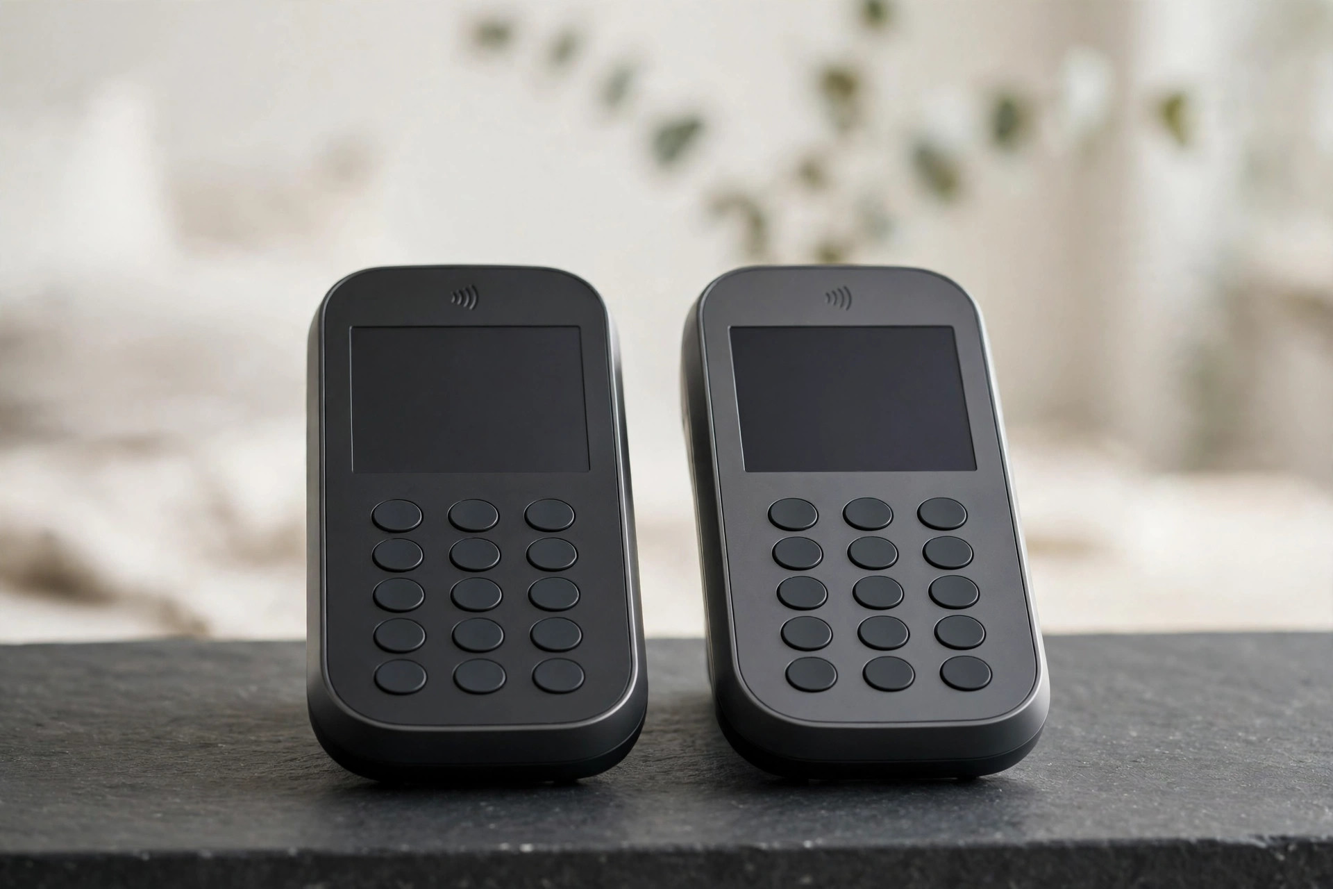 Two payment terminals side by side on a counter