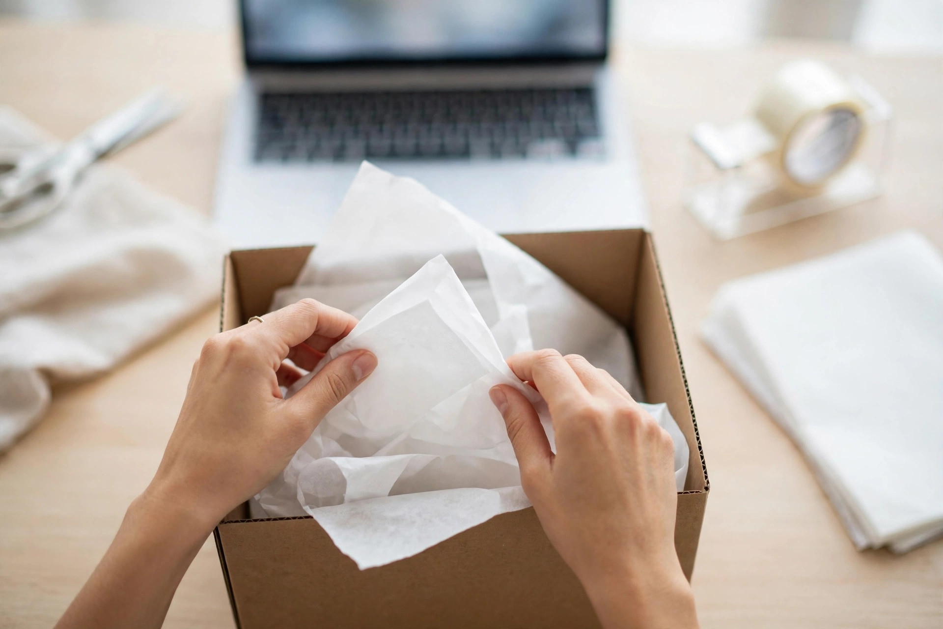 Packing an online order at a shipping station