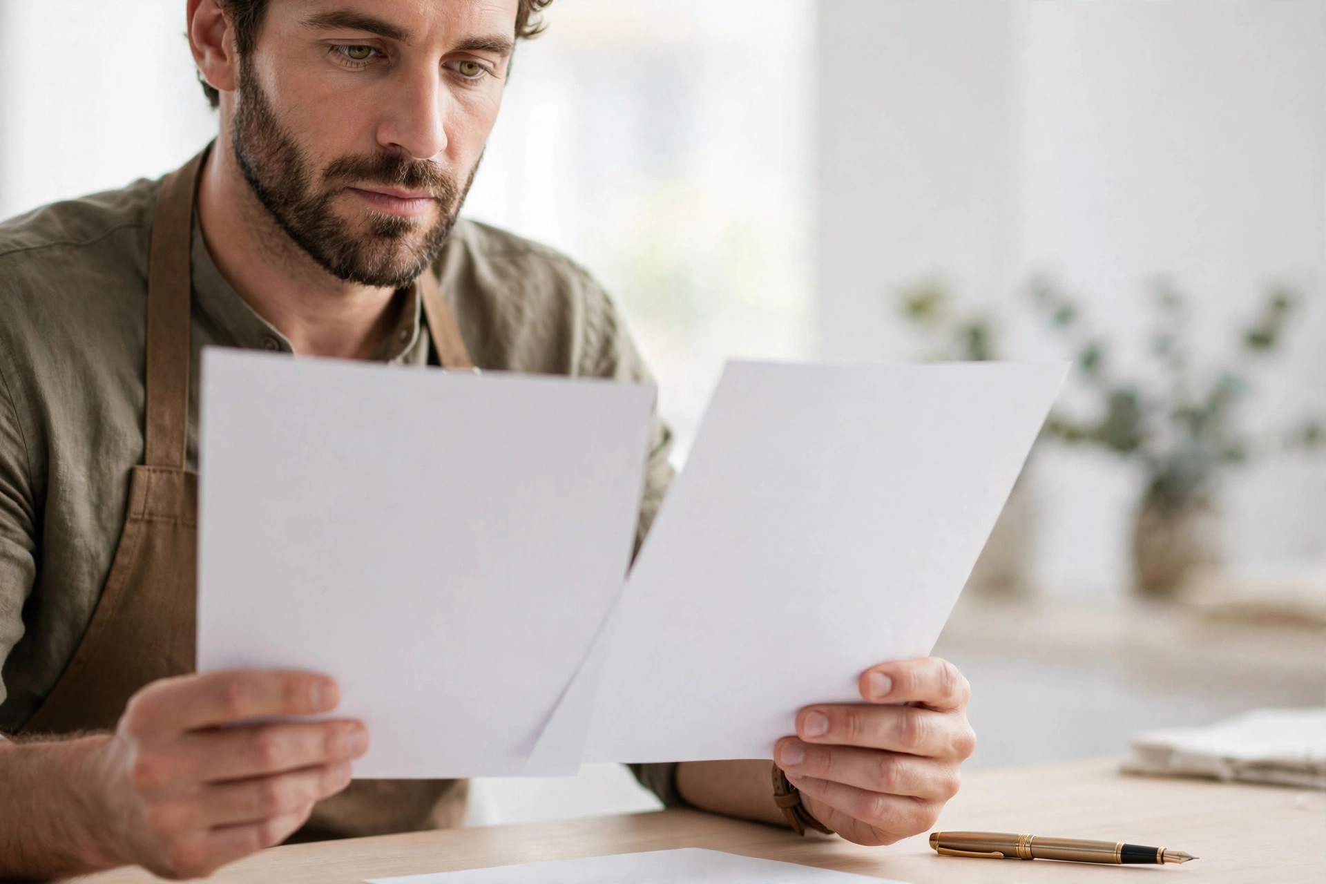 Merchant reading contract paperwork
