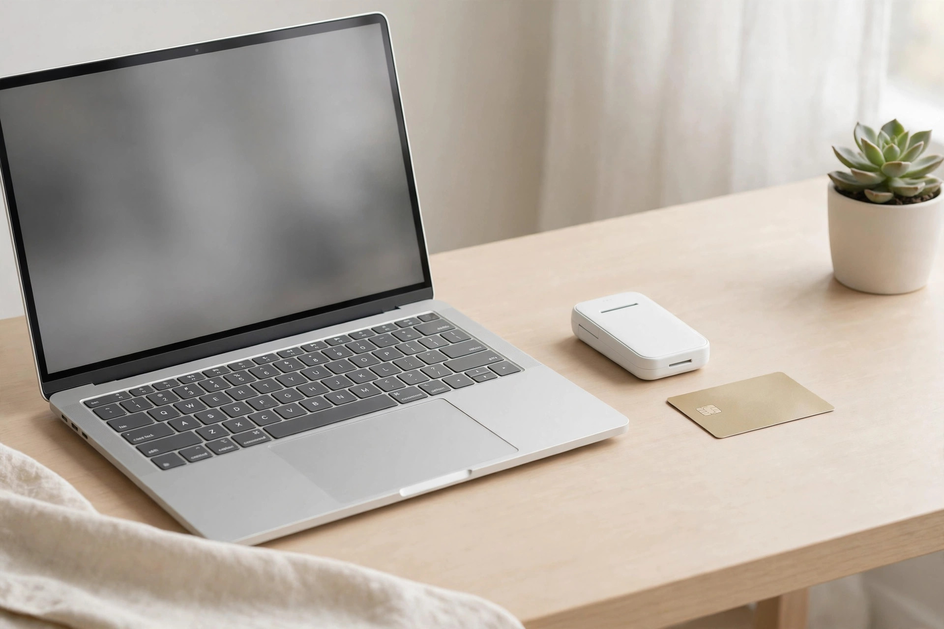 Laptop and card reader on a small business desk